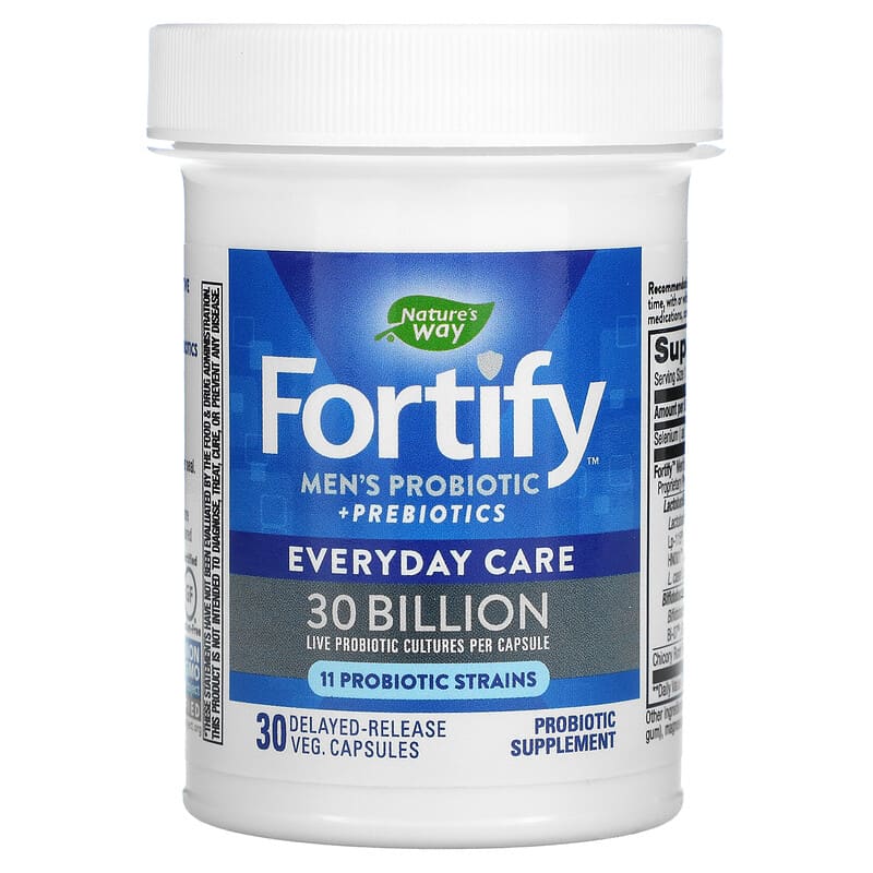 Nature's Way, Fortify, Men's Probiotic + Prebiotics, Everyday Care, 30 Billion, 30 Delayed-Release Veg. Capsules 33674132913