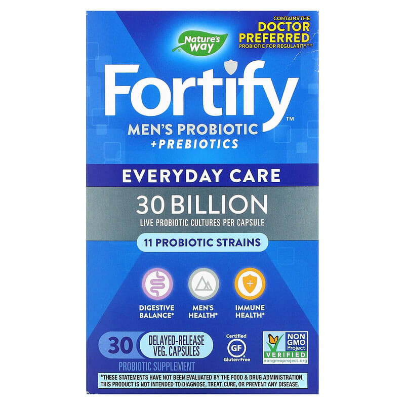 Nature's Way Fortify Men's Probiotic + Prebiotics Everyday Care 30 Billion 30 Delayed-Release Veg. Capsules 33674132913