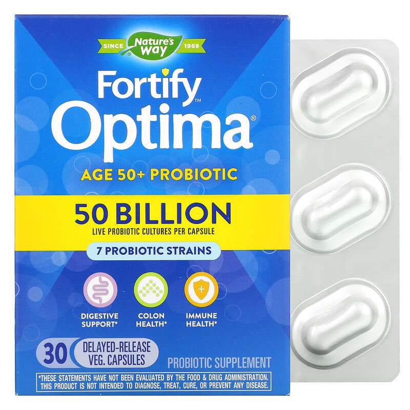 Nature's Way Fortify Optima Probiotic Adult 50+ 50 Billion 30 Delayed Release Veg Capsules 33674107621