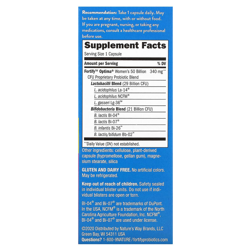 Nature's Way, Fortify Optima, Women's Probiotic, 50 Billion, 30 Delayed Release Veg. Capsules 33674103364