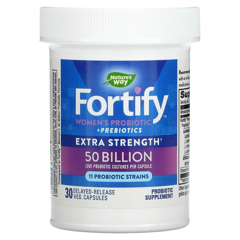 Nature's Way, Fortify Women's Probiotic + Prebiotics, Extra Strength, 50 Billion, 30 Delayed-Release Veg. Capsules 33674115817