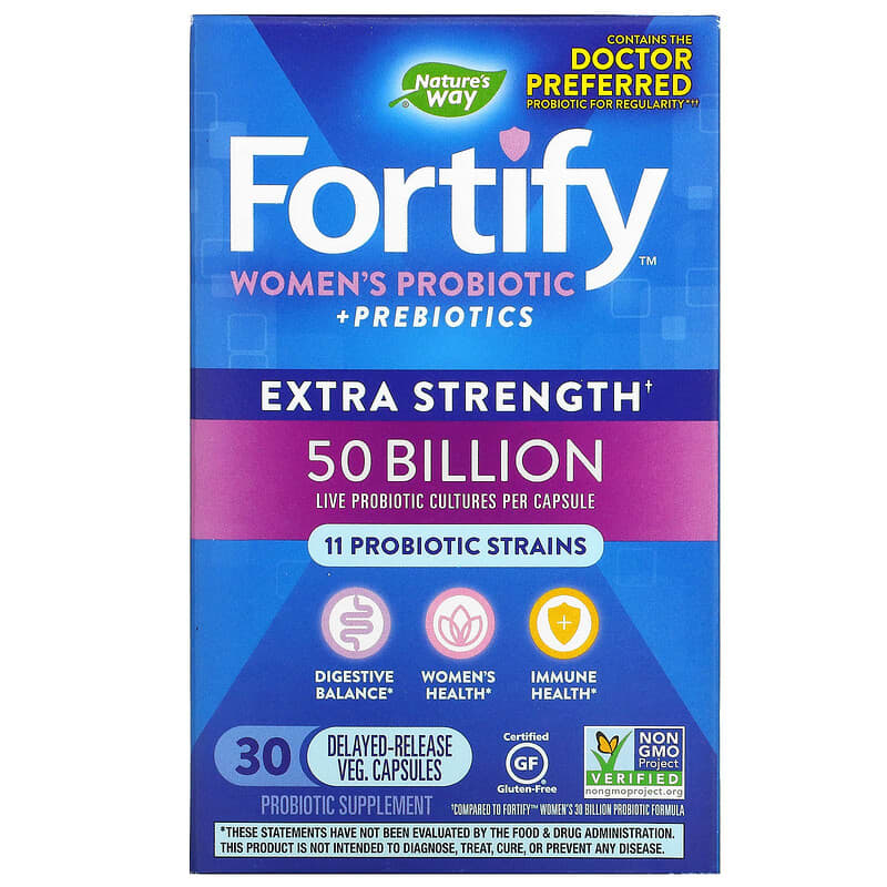 Nature's Way Fortify Women's Probiotic + Prebiotics Extra Strength 50 Billion 30 Delayed-Release Veg. Capsules 33674115817