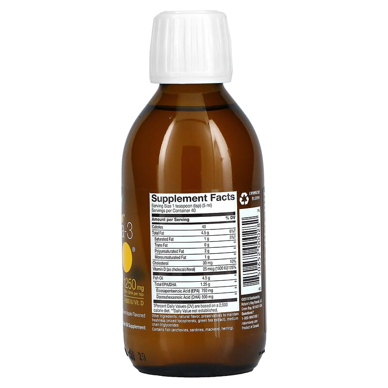 Nature's Way, NutraSea + D, Omega-3 + Vitamin D, Crisp Apple, 6.8 fl oz (200 ml) 850652000282