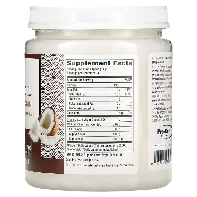 Nature's Way, Organic Coconut Oil, Extra Virgin, 32 oz (907 g) 33674156599