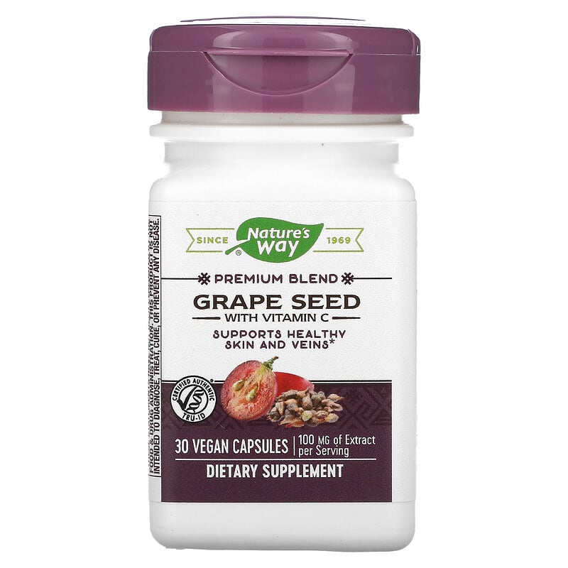 Nature's Way Premium Blend Grape Seed with Vitamin C 100 mg 30 Vegan Capsules 33674143209