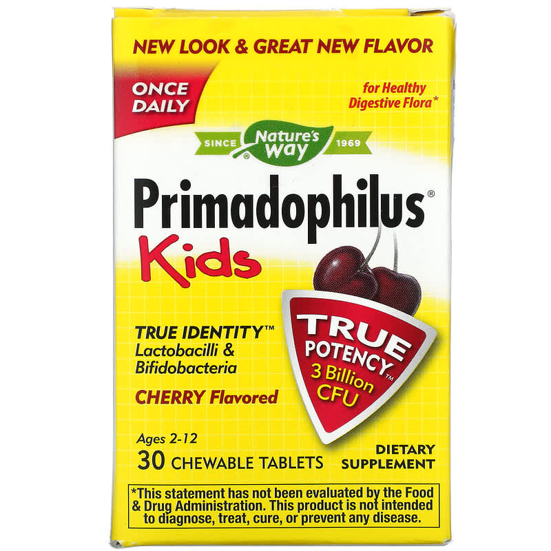 Nature's Way Primadophilus Kids Age 2-12 Cherry  3 Billion CFU 30 Chewable Tablets 33674142431