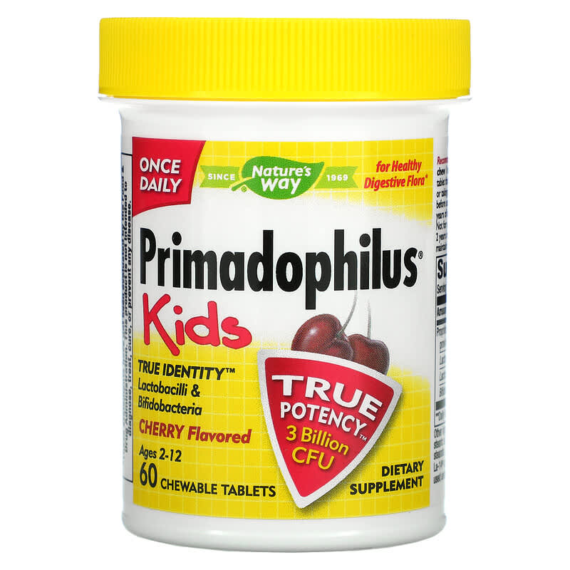 Nature's Way, Primadophilus, Kids, Age 2-12, Cherry , 3 Billion CFU, 60 Chewable Tablets 33674110355