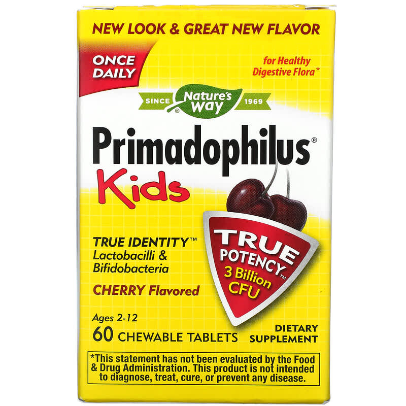 Nature's Way Primadophilus Kids Age 2-12 Cherry  3 Billion CFU 60 Chewable Tablets 33674110355