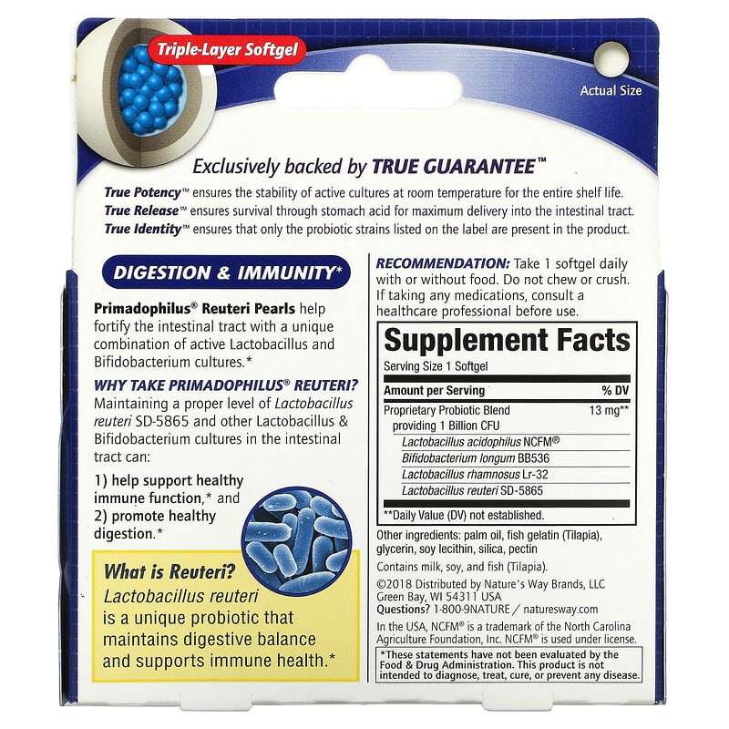 Nature's Way, Primadophilus Reuteri Pearls, 30 Softgels 33674157527