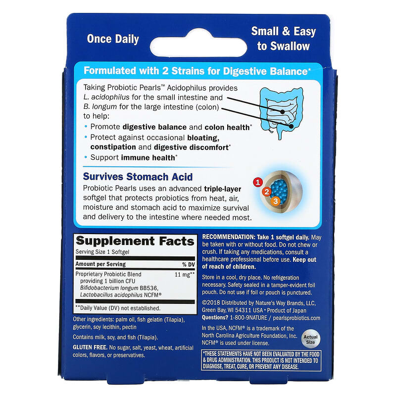 Nature's Way, Probiotic Pearls Acidophilus, 1 Billion, 30 Softgels 763948042937