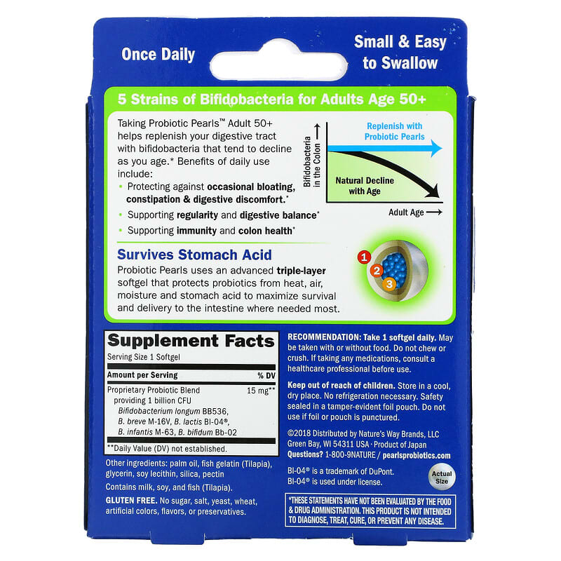 Nature's Way, Probiotic Pearls Adult 50+, 30 Softgels 763948105106
