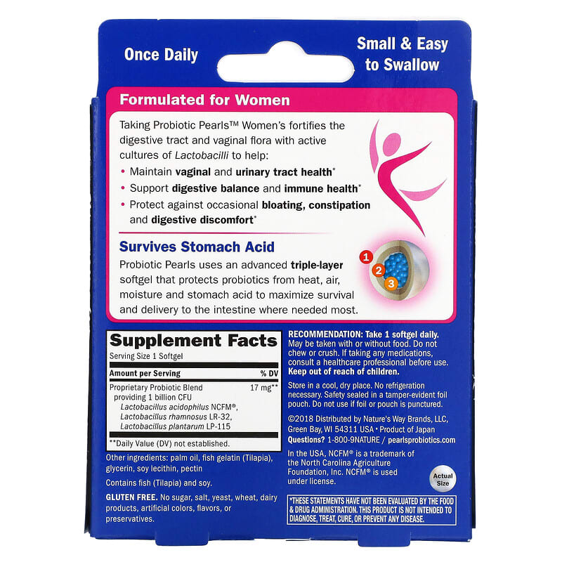 Nature's Way, Probiotic Pearls Women's, Vaginal & Digestive Health, 30 Softgels 763948042135