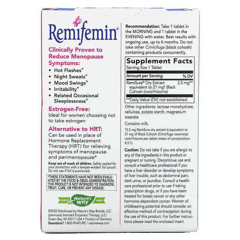 Nature's Way, Remifemin, Menopause Relief, 120 Tablets 763948075201