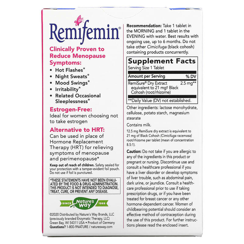 Nature's Way, Remifemin, Menopause Relief, 60 Tablets 763948075003
