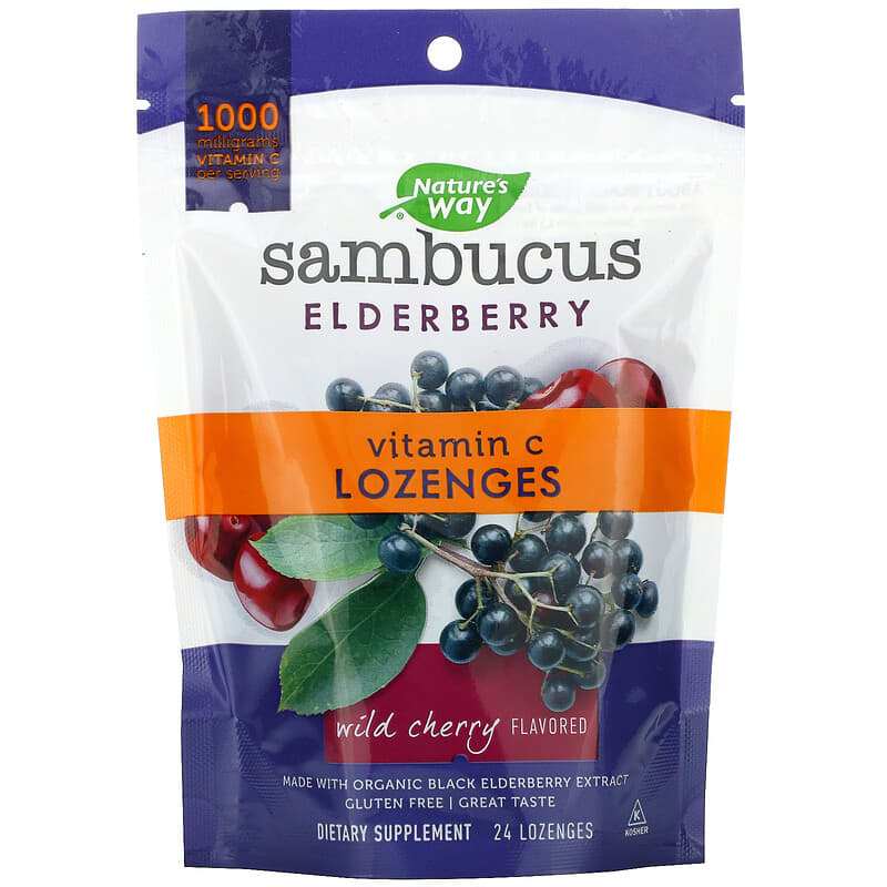 Nature's Way Sambucus Elderberry Vitamin C Lozenges Wild Cherry Flavored 24 Lozenges 33674127094