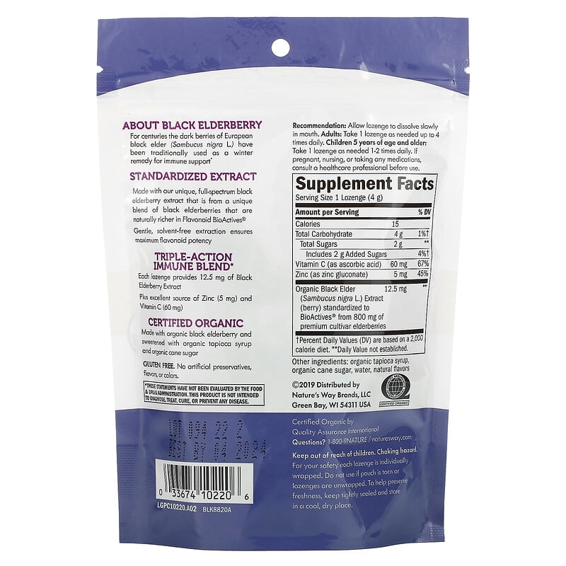 Nature's Way, Sambucus Elderberry, Zinc Lozenges with Vitamin C, Original Elderberry, 24 Lozenges 33674102206