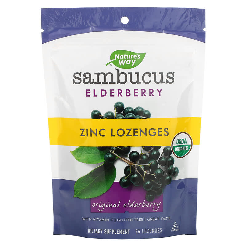 Nature's Way Sambucus Elderberry Zinc Lozenges with Vitamin C Original Elderberry 24 Lozenges 33674102206
