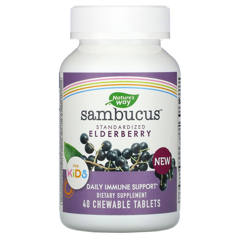 Nature's Way Sambucus for Kids Standardized Elderberry 40 Chewable Tablets 33674129616