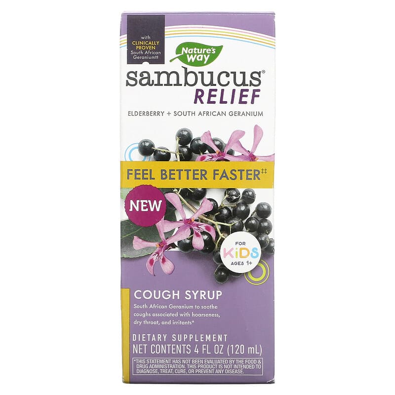 Nature's Way Sambucus Relief Cough Syrup For Kids Ages 1+ Elderberry 4 fl oz (120 ml) 33674136713