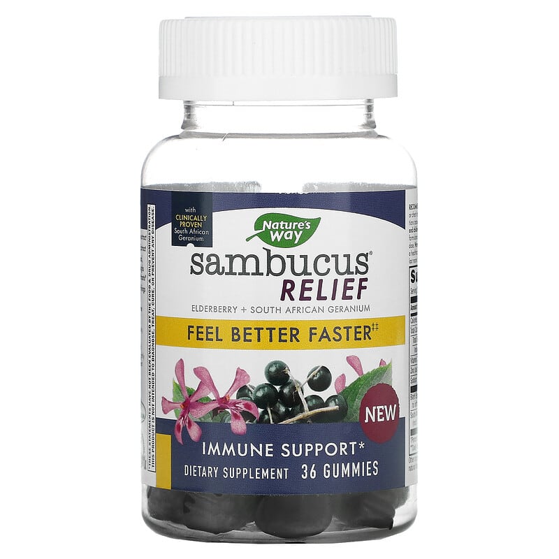 Nature's Way Sambucus Relief Immune Support Elderberry + South African Geranium 36 Gummies 33674136102