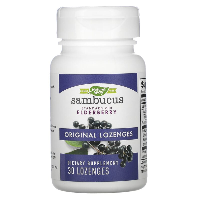 Nature's Way, Sambucus, Standardized Elderberry  with Vitamin C, Original Lozenges, 30 Lozenges 33674140017