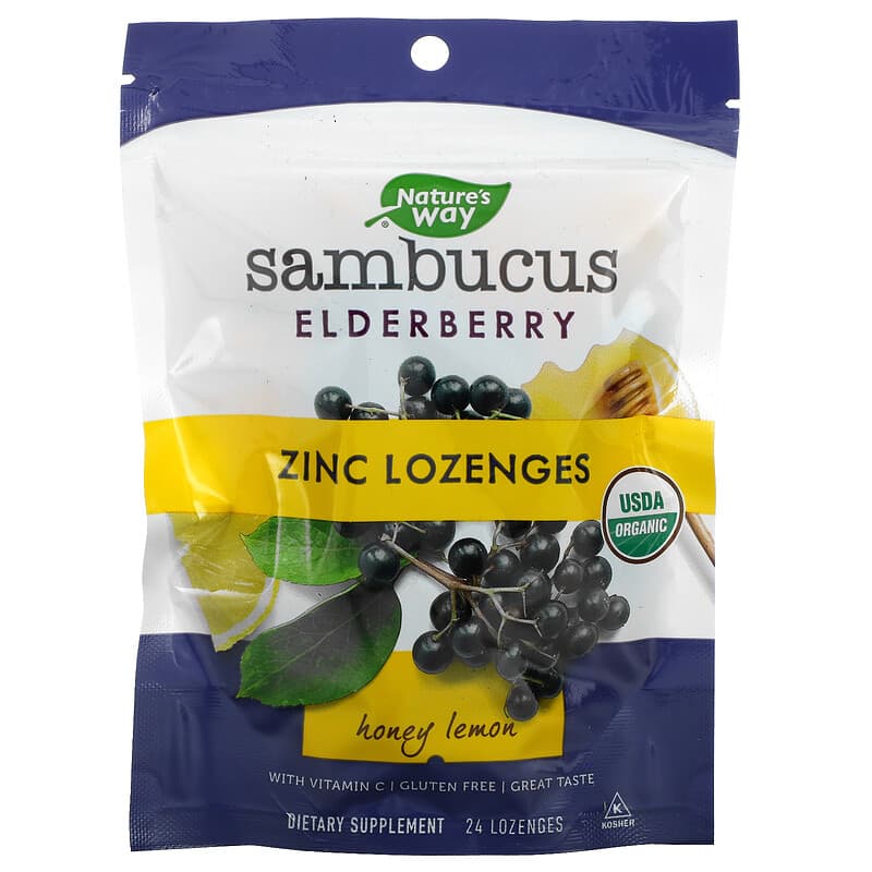Nature's Way Sambucus Zinc Lozenges with Vitamin C Honey Lemon 24 Lozenges 33674120897