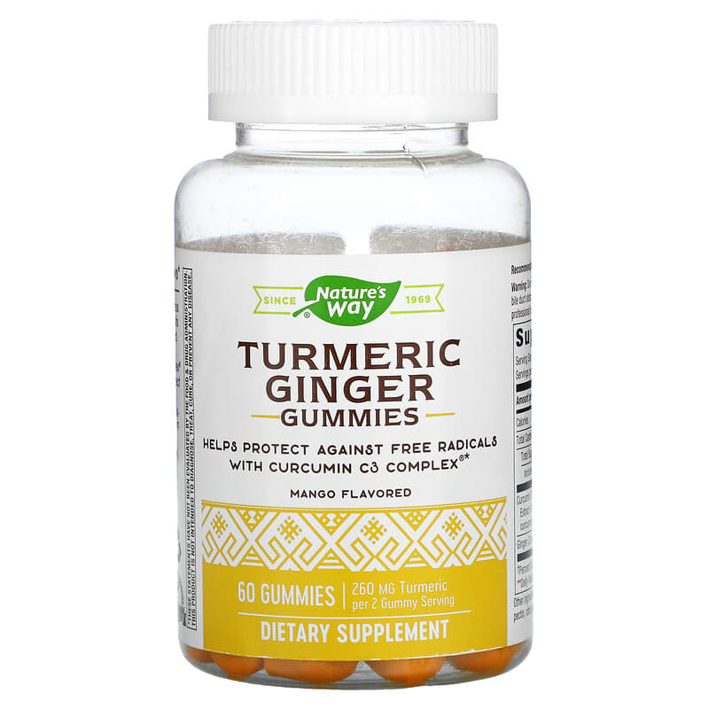 Nature's Way Turmeric Ginger Gummies Mango 130 mg 60 Gummies 33674137512