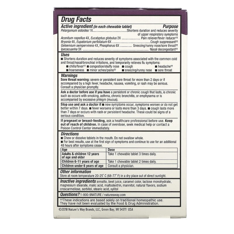 Nature's Way, Umcka, Cold + Flu, Berry, 20 Chewable Tablets 33674151594