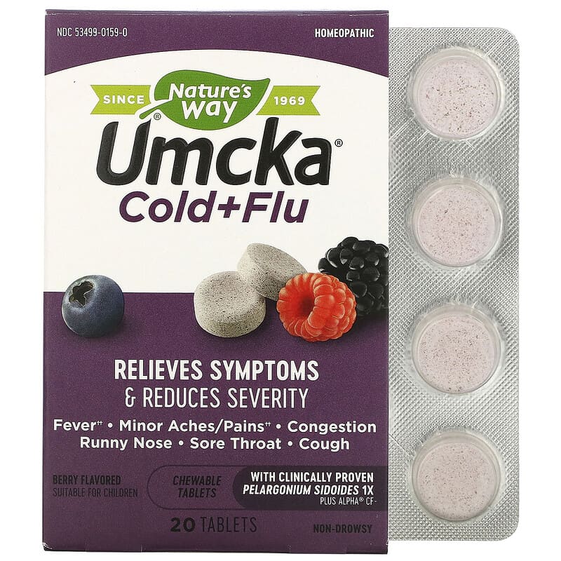 Nature's Way Umcka Cold + Flu Berry 20 Chewable Tablets 33674151594