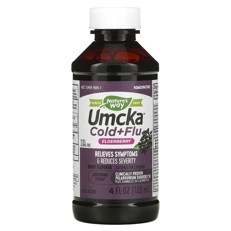 Nature's Way, Umcka, Cold+Flu, Elderberry Soothing Syrup, Berry, 4 fl oz (120 ml) 33674158456