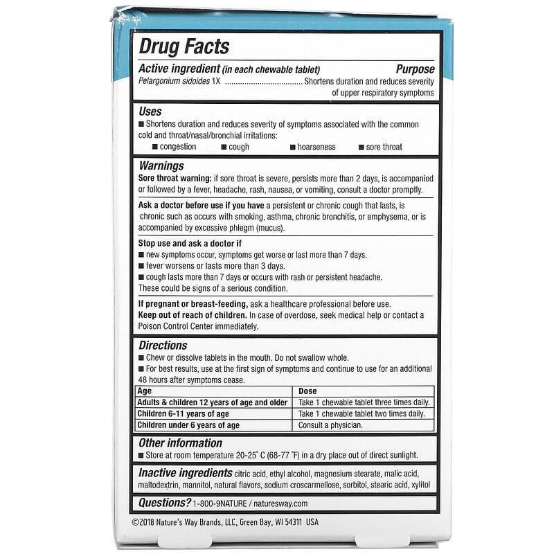 Nature's Way, Umcka, ColdCare, Cherry, 20 Chewable Tablets 33674151440