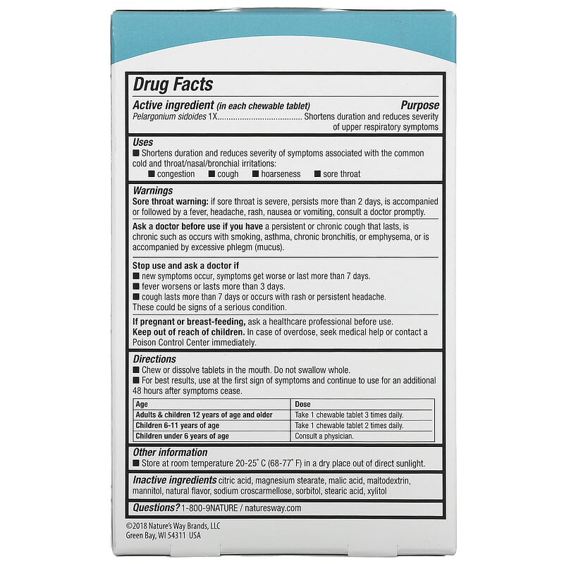 Nature's Way, Umcka, ColdCare Kids, For Ages 6 and Up, Cherry , 10  Chewable Tablets 33674123515