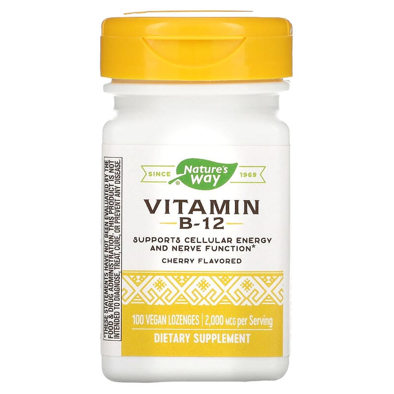 Nature's Way Vitamin B-12 Cherry 2,000 mcg 100 Vegan Lozenges 33674404409