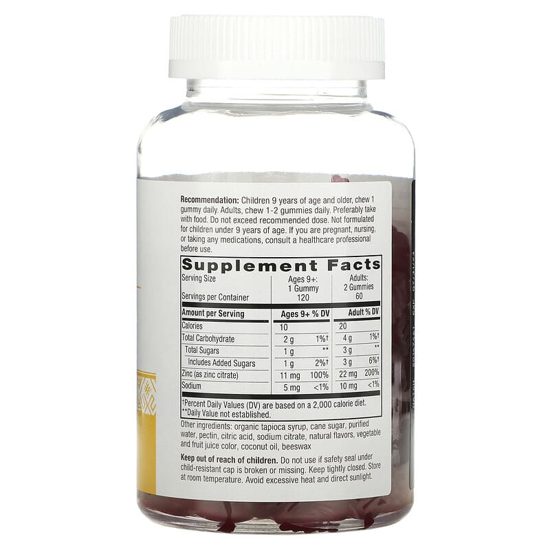 Nature's Way, Zinc Gummies, Mixed Berry , 11 mg, 120 Gummies 33674137017
