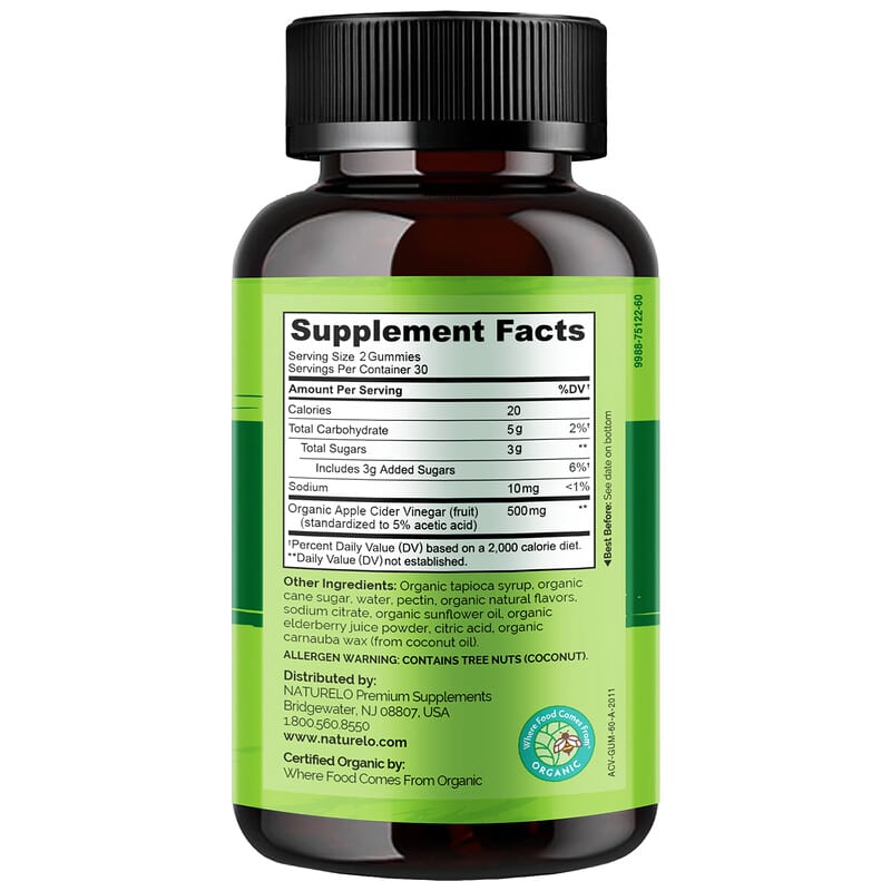 NATURELO, Apple Cider Vinegar Gummies, 60 Vegan Friendly Gummies 628110628640