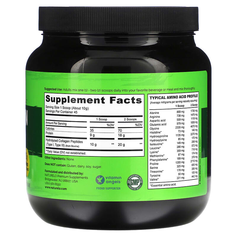 NATURELO, Collagen Peptides Powder, Unflavored, 1 lb (16 oz) 628110628756