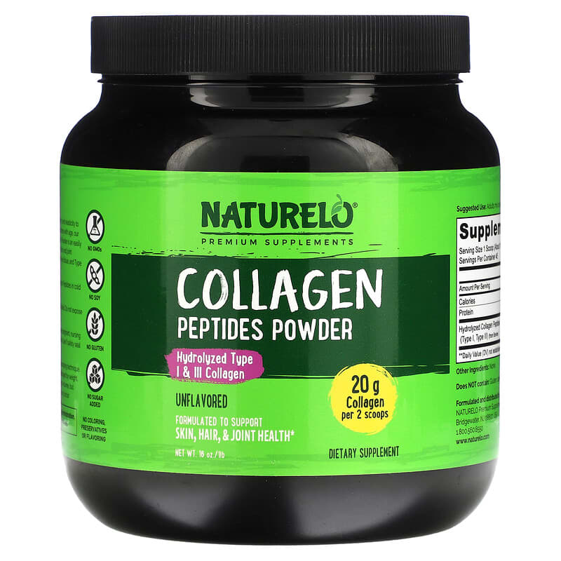 NATURELO Collagen Peptides Powder Unflavored 1 lb (16 oz) 628110628756