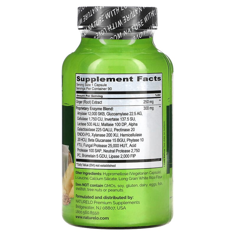NATURELO, Digestive Enzymes, Full Spectrum Blend, 90 Vegetarian Capsules 628110628732