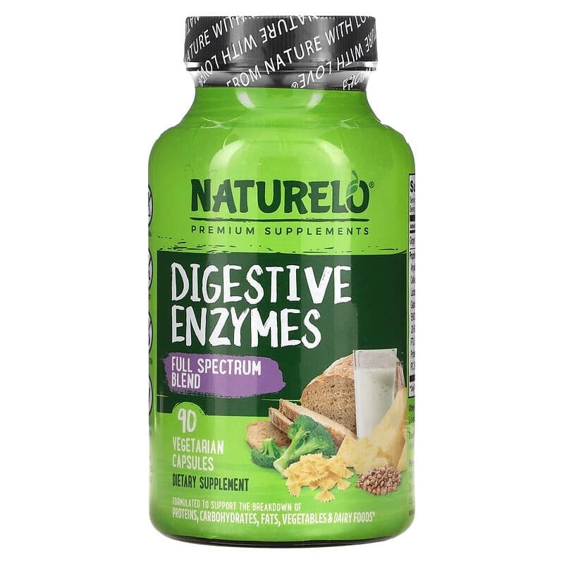 NATURELO Digestive Enzymes Full Spectrum Blend 90 Vegetarian Capsules 628110628732