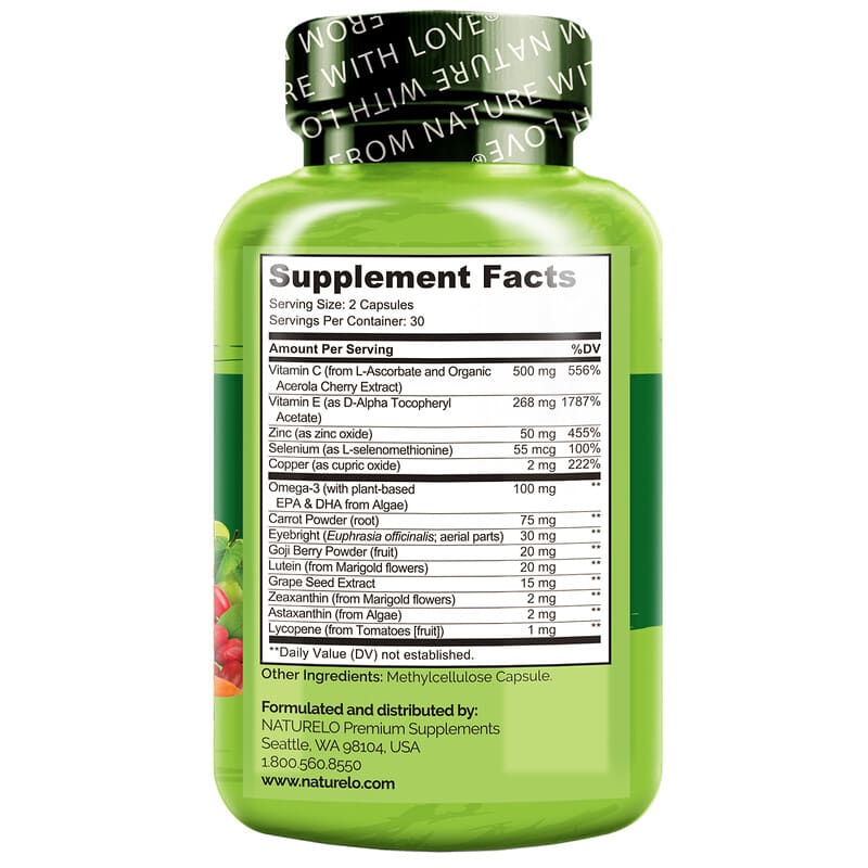 NATURELO, Eye Health Areds 2 Formula, 60 Vegetarian Capsules 628110628404