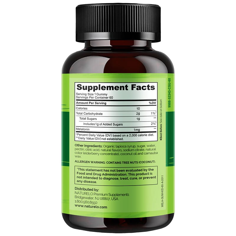NATURELO, Melatonin Gummies For Kids, Strawberry, 60 Vegetarian Gummies 628110628633