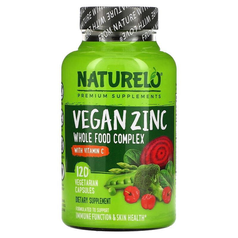 NATURELO Vegan Zinc with Vitamin C 120 Vegetarian Capsules 628110628596