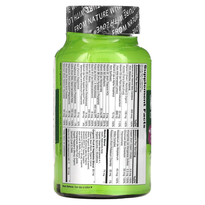 NATURELO, Whole Food Complete Multivitamin + Beauty Blend, 60 Vegetarian Capsules 628110628688