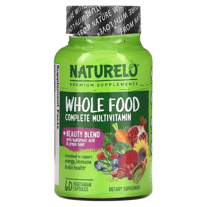 NATURELO Whole Food Complete Multivitamin + Beauty Blend 60 Vegetarian Capsules 628110628688