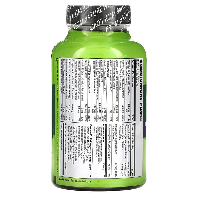 NATURELO, Whole Food Complete Multivitamin + Immune Blend, 60 Vegetarian Capsules 628110628695