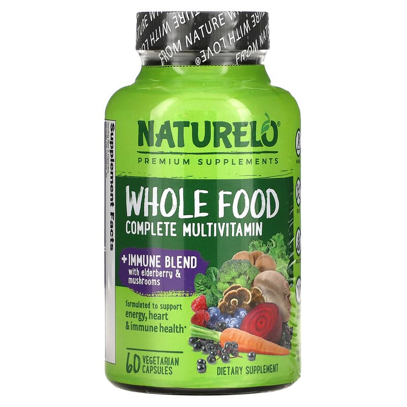 NATURELO Whole Food Complete Multivitamin + Immune Blend 60 Vegetarian Capsules 628110628695