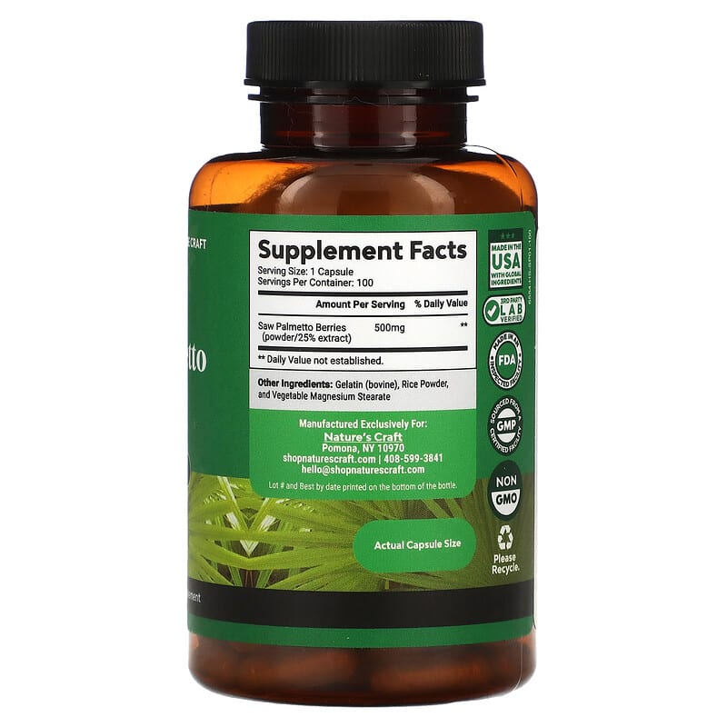 Natures Craft, Saw Palmetto, 500 mg, 100 Capsules 806802596303