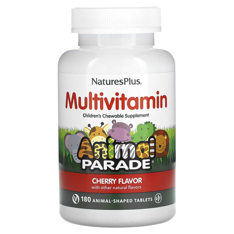 NaturesPlus Animal Parade Children's Chewable Multivitamin Supplement Cherry 180 Animal-Shaped Tablets 97467299726
