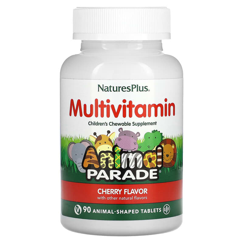 NaturesPlus Animal Parade Children's Chewable Multivitamin Supplement Cherry 90 Animal-Shaped Tablets 97467299702