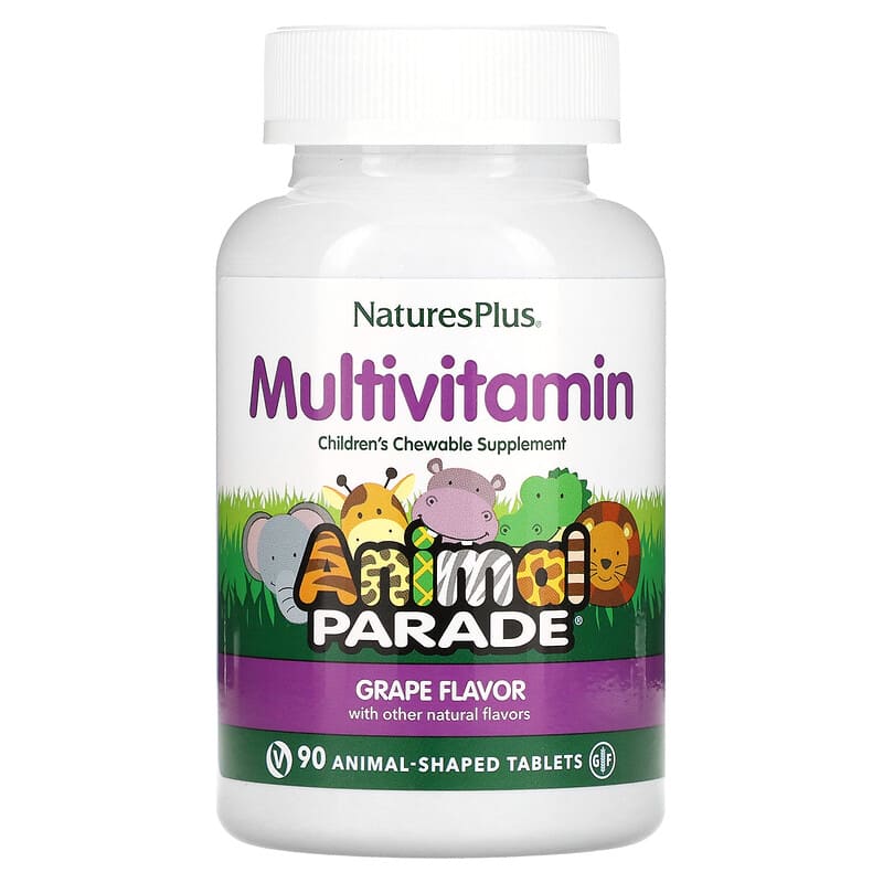 NaturesPlus Animal Parade Children's Chewable Multivitamin Supplement Grape 90 Animal-Shaped Tablets 97467299849